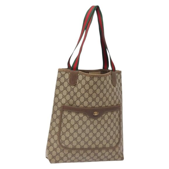 GUCCI GG Supreme Web Sherry Line Tote Bag PVC Beige Red 39 02 003 Auth 133158 - Picture 1 of 16
